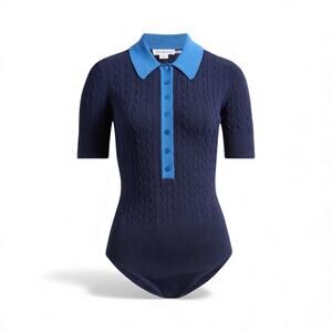 Good American Women's Cable Polo Bodysuit Size Large Navy